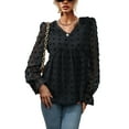 thumbnail image 1 of Txlixc Tops de manga larga con cuello en V para mujer, blusa suelta de empalme de malla con decoración de bolas de felpa de estilo informal para primavera y otoño Txlixc Moda, 1 of 9