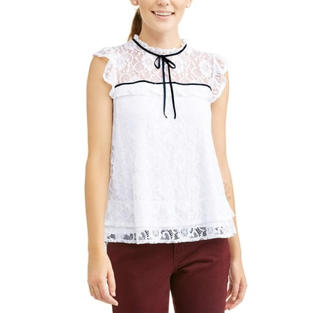 Lace Ruffle Bodystocking - Women's High Neck Ruffle Lace Short Sleeve Top