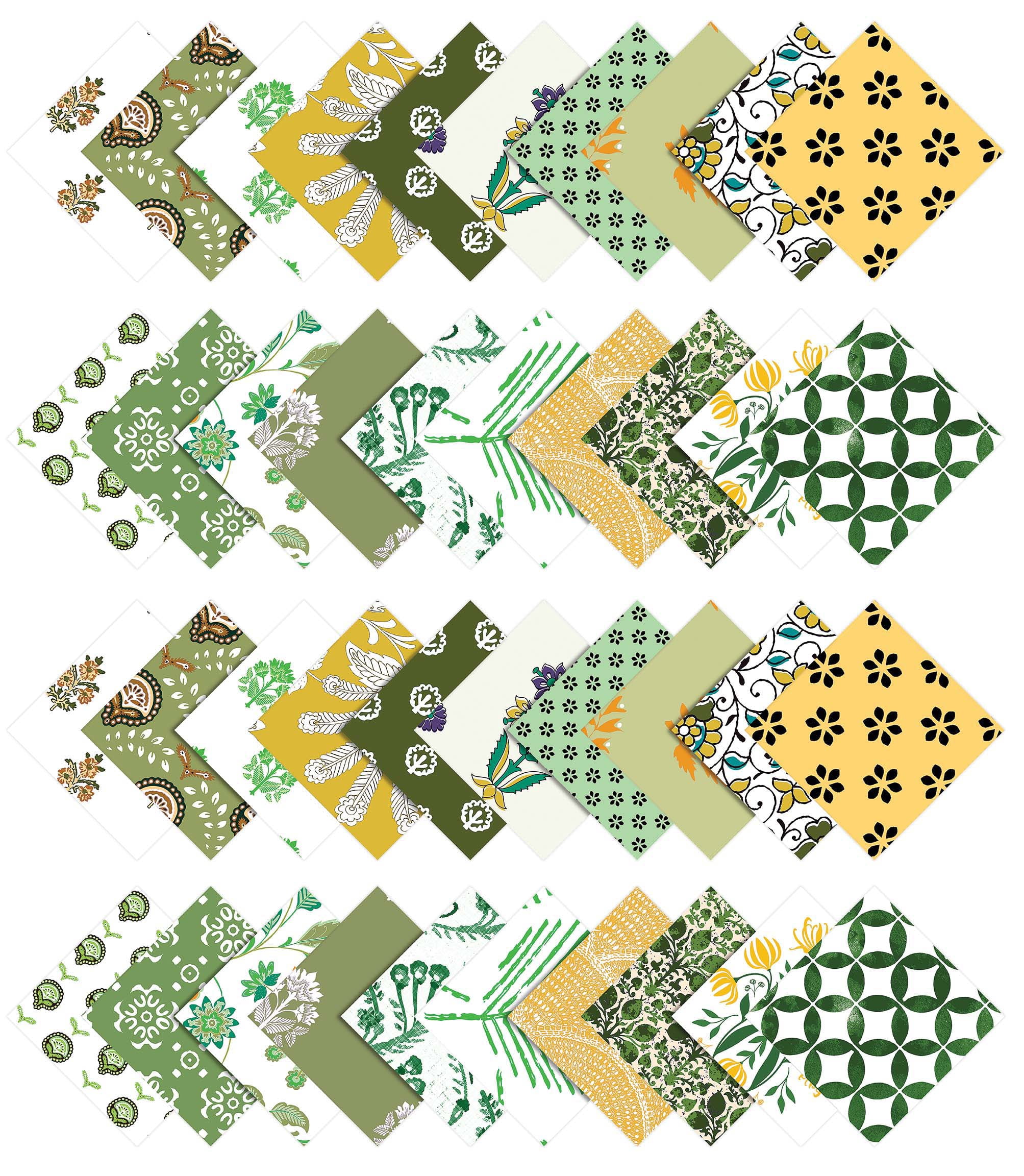 Soimoi 40Pcs Block Print Precut Fabrics Strips Roll Up 1.5x42inches Cotton Jelly Rolls For Quilting - Green
