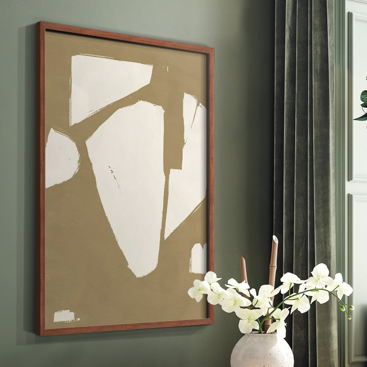 Chunky Abstract III Framed Print in Brown Solid Wood Framed Print No Nail Hanging