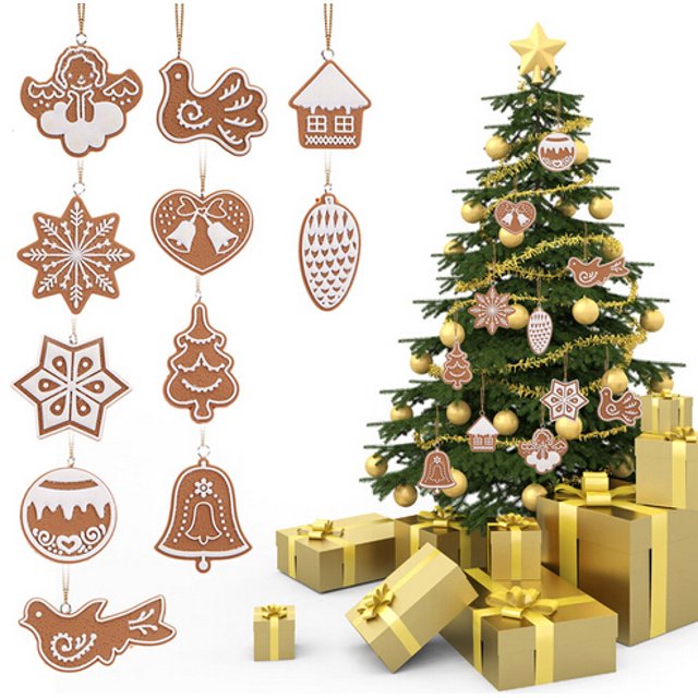 11Pcs Cartoon Animal Snowflake Biscuits Hanging Christmas Tree Ornament Hand Made Decorations Fashion Accessories