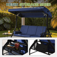 thumbnail image 3 of BaPiPro 3-Seat Metal Patio Swing with Adjustable Canopy, Cushions, Foldable Side Table, 2-in-1 Design for Patio, Garden, Porch, Blue, 3 of 9
