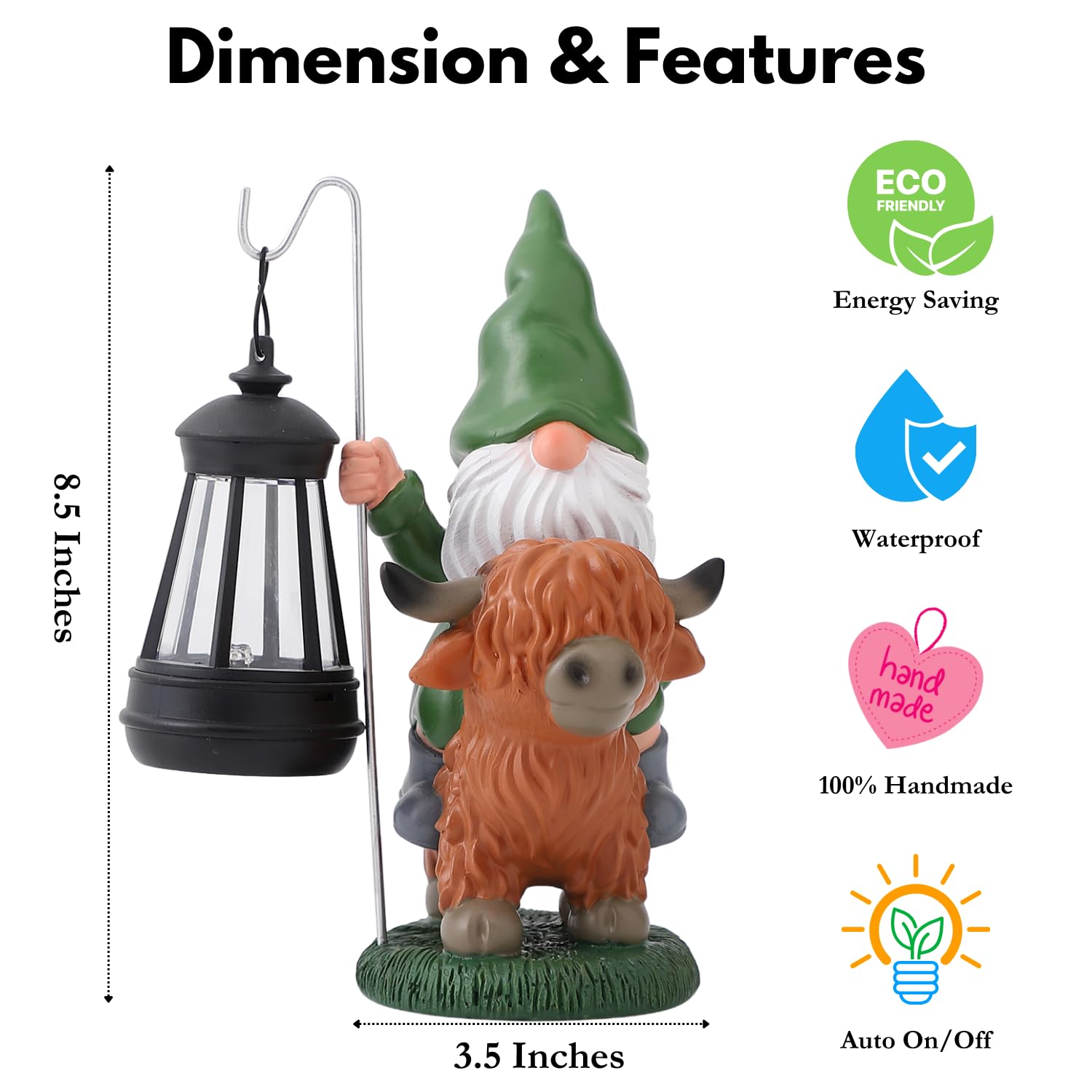 Garden Gnomes Outdoor, Highland Cow Decor, Gnomes Cow Decor for Outside, Gnomes Decorations for Yard, Gnome Garden Decor with Solar Lights, Outdoor Solar Garden Statues, Gnomes Gifts for Women