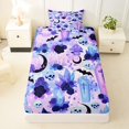 thumbnail image 3 of Castle Fairy Goth Skull Twin Sheets 3pcs,Halloween Spooky Bat Rose Bedding,Lavender Purple Black,1 Fitted Sheet,1 Flat Sheet and 1 Pillowcase, 3 of 6