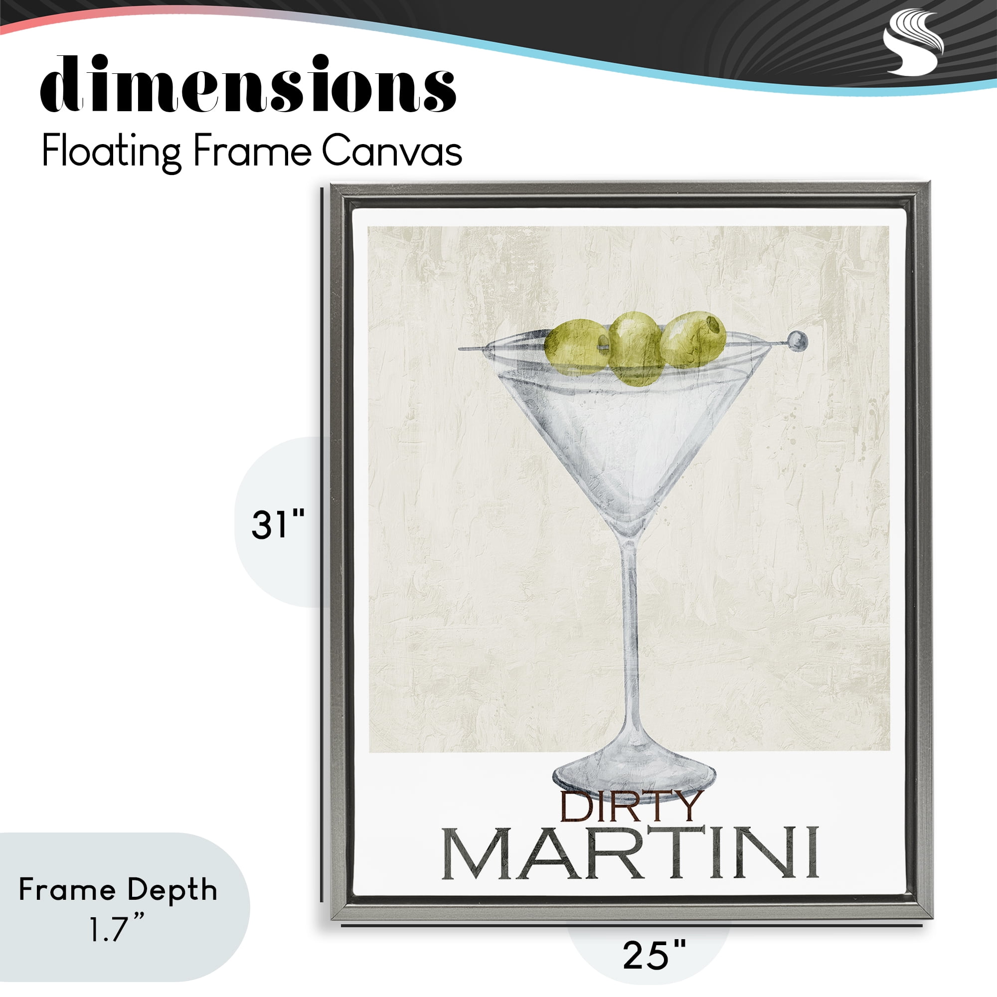 Stupell Industries Dirty Martini Olives Gray Framed Floater Canvas Wall Art, design by Kim Allen