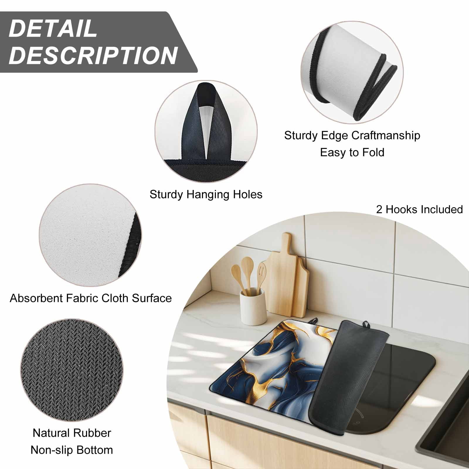 Navy Blue Marble Stove Top Cover for Electric Stove, Heat-proof & Non Slip Glass Top Stove Cover Protector, Gold Modern Art Kitchen Flat Cooktop Rubber Mat 24x21 Inches