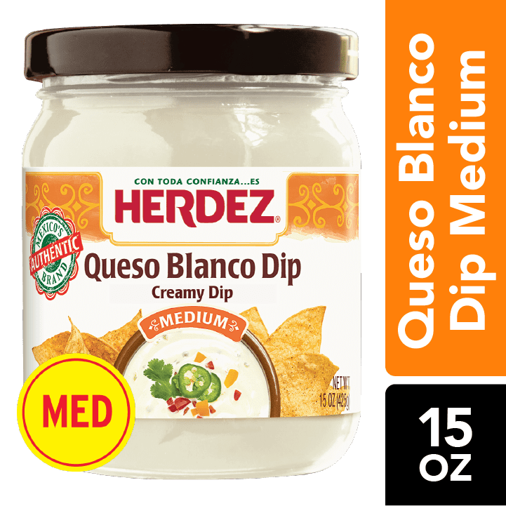 Herdez Queso Blanco Dip, Cheese Dip with Jalapenos, Medium, 15 Oz