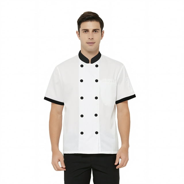 TOPTIE Veste de Chef à Manches Courtes Blanche Légère à Boutons Uniforme de Chef