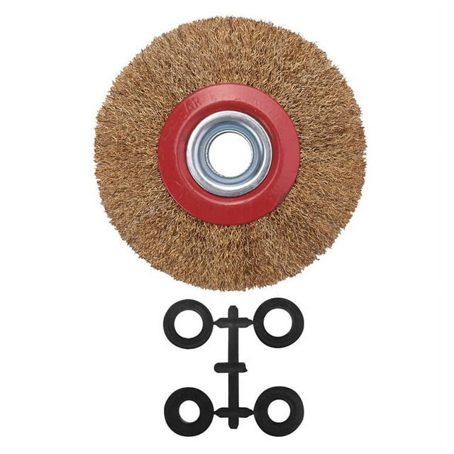 Rueda de cepillo de alambre para pulidora de banco + anillos adaptadores reductores, 5 pulgadas 125 mm