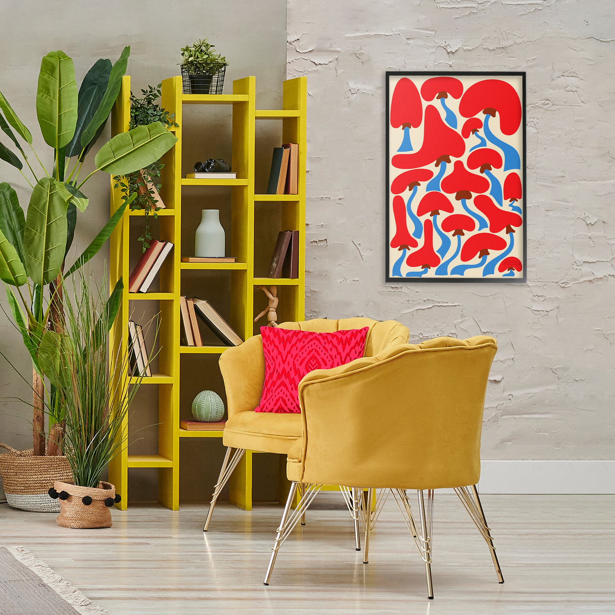 Stupell Industries Groovy Wavy Mushrooms Botanical & Floral Painting Black Framed Art Print Wall Art, 20 x 30