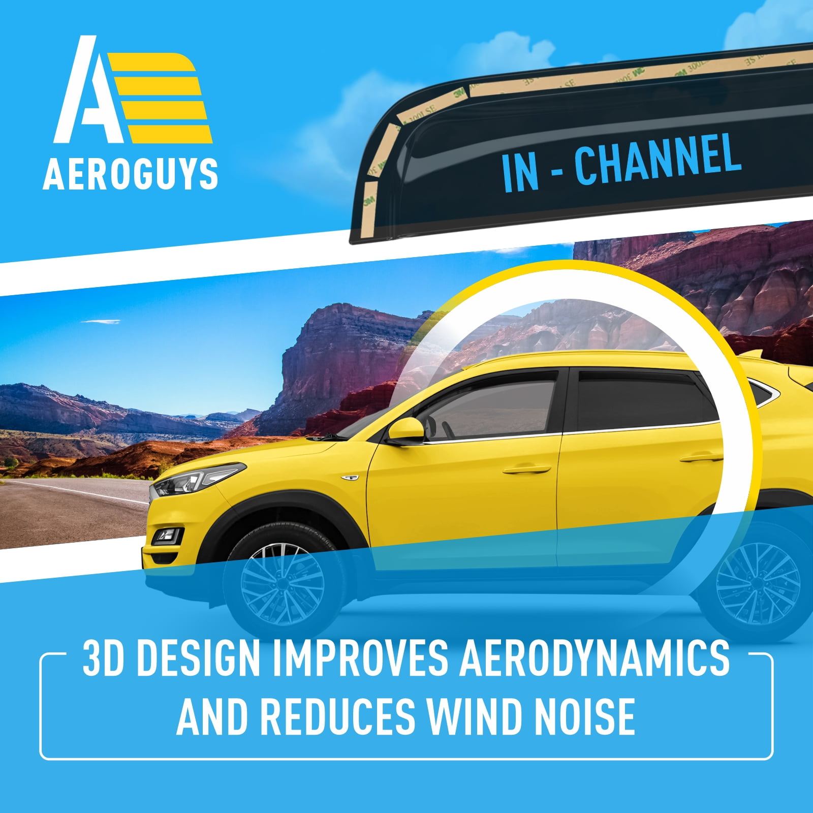 AEROGUYS In-Channel Window Deflectors Extra Durable Window Visors Rain Guards Fit for Hyundai Tucson 2016-2020, Sun Visors, Wind Vent Visors, Car Accessories - 4pcs.  AG0280
