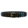 thumbnail image 2 of Snap On Punk Rock Black & Azure Blue Star Studded Checker Board Leather Belt, 2 of 5