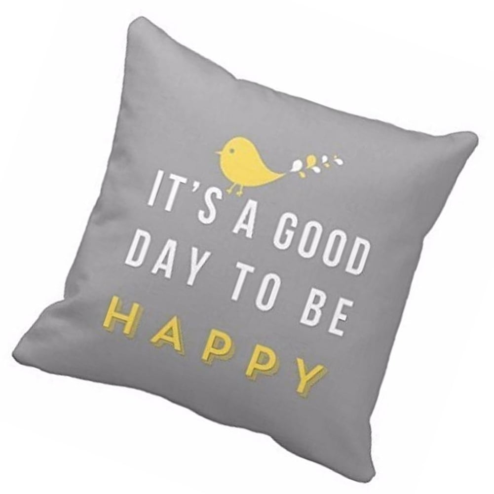 AG_ BL_ Home Decoration Yellow A Good Day Happy Bird Pillow Case Cushion Cover D 