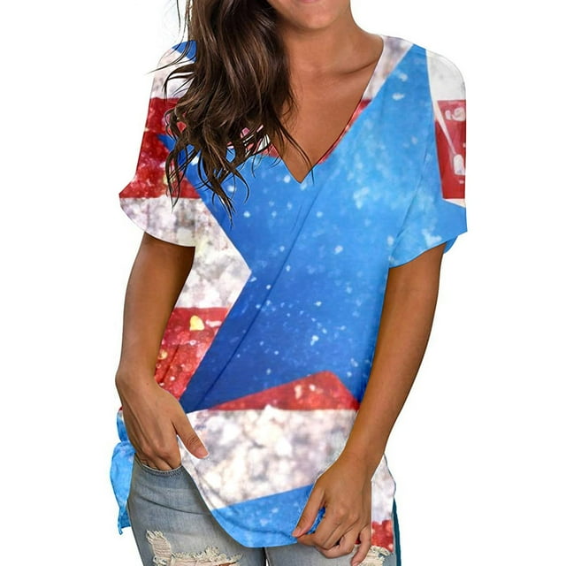 Hauts d'Été Grande Taille pour Femmes Col Rond Imprimé Manches Courtes T-Shirt Blouse Ample Col en V T-Shirt Femmes en Solde