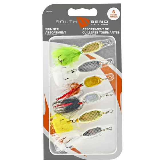 South Bend SBSPIN Kit d'assortiment de toupies Lunker Lite - 6 toupies avec crochets habillés Kit d'assortiment de toupies L