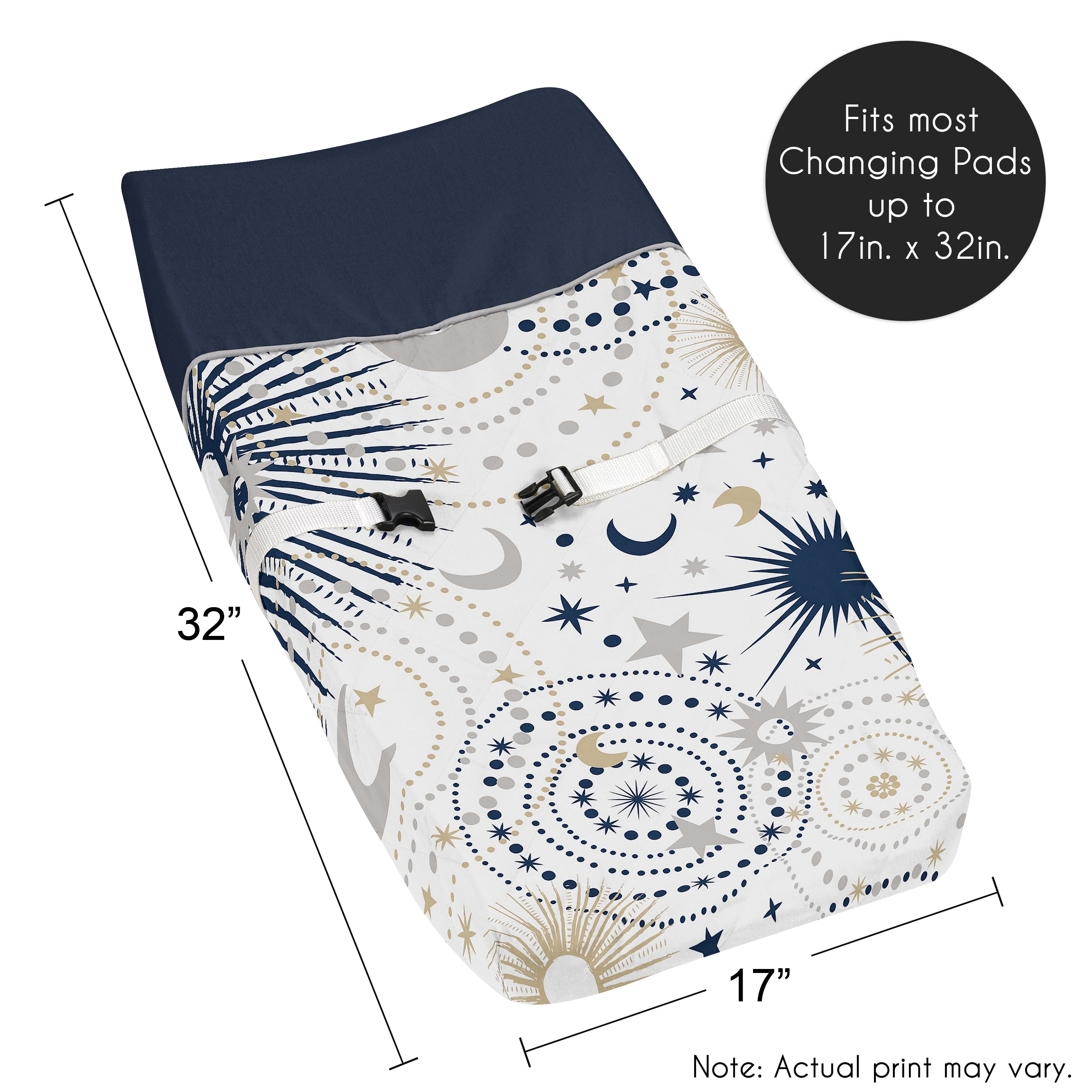Sweet Jojo Designs Celestial Blue Gold and Grey Changing Pad Cover