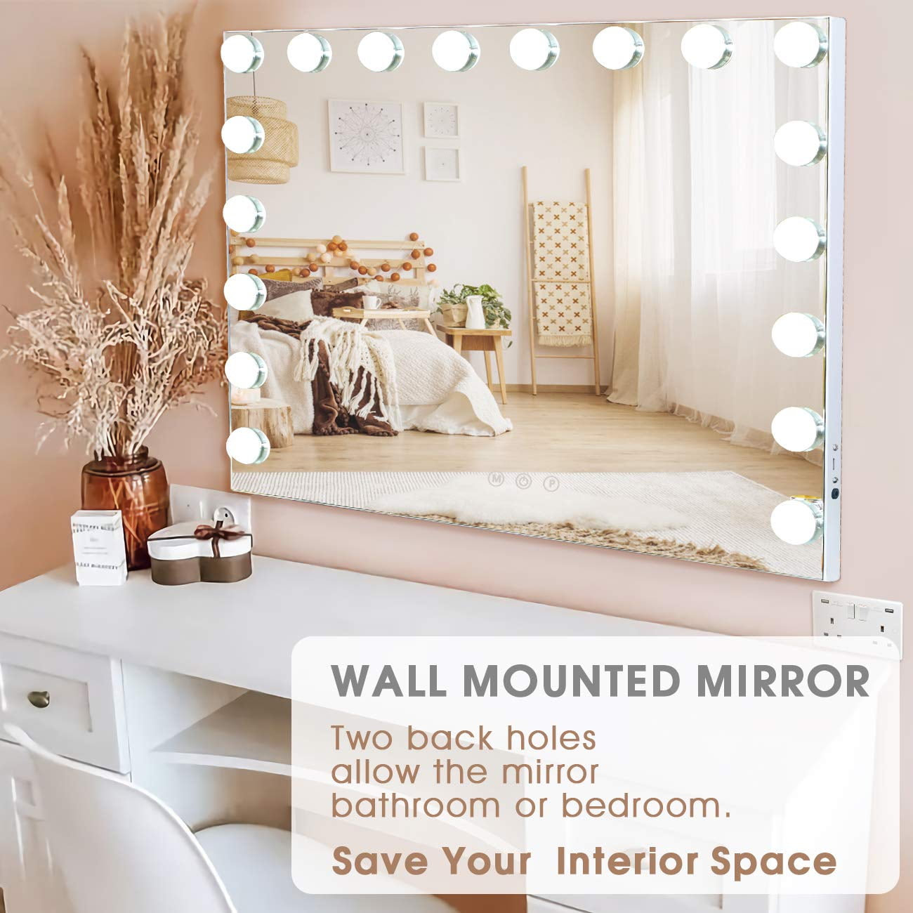 Fenchilin 32x23 Hollywood Vanity Mirror with Lights Bluetooth Tabletop  Wall Mount Metal White 