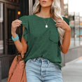 thumbnail image 4 of Blusa de camiseta sólida de moda para mujer Cuello redondo Bolsillos casuales Tops Pompotops  hfajkhk135572, 4 of 9