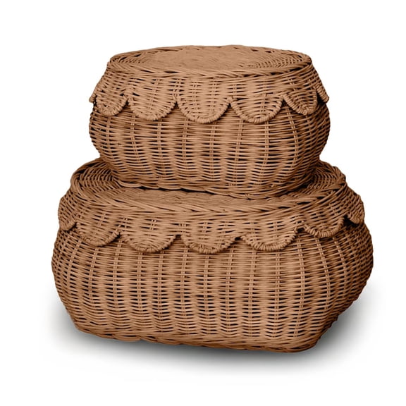 Juego de cestas festoneadas BEBE BASK, ratán pequeño tejido a mano (moca)