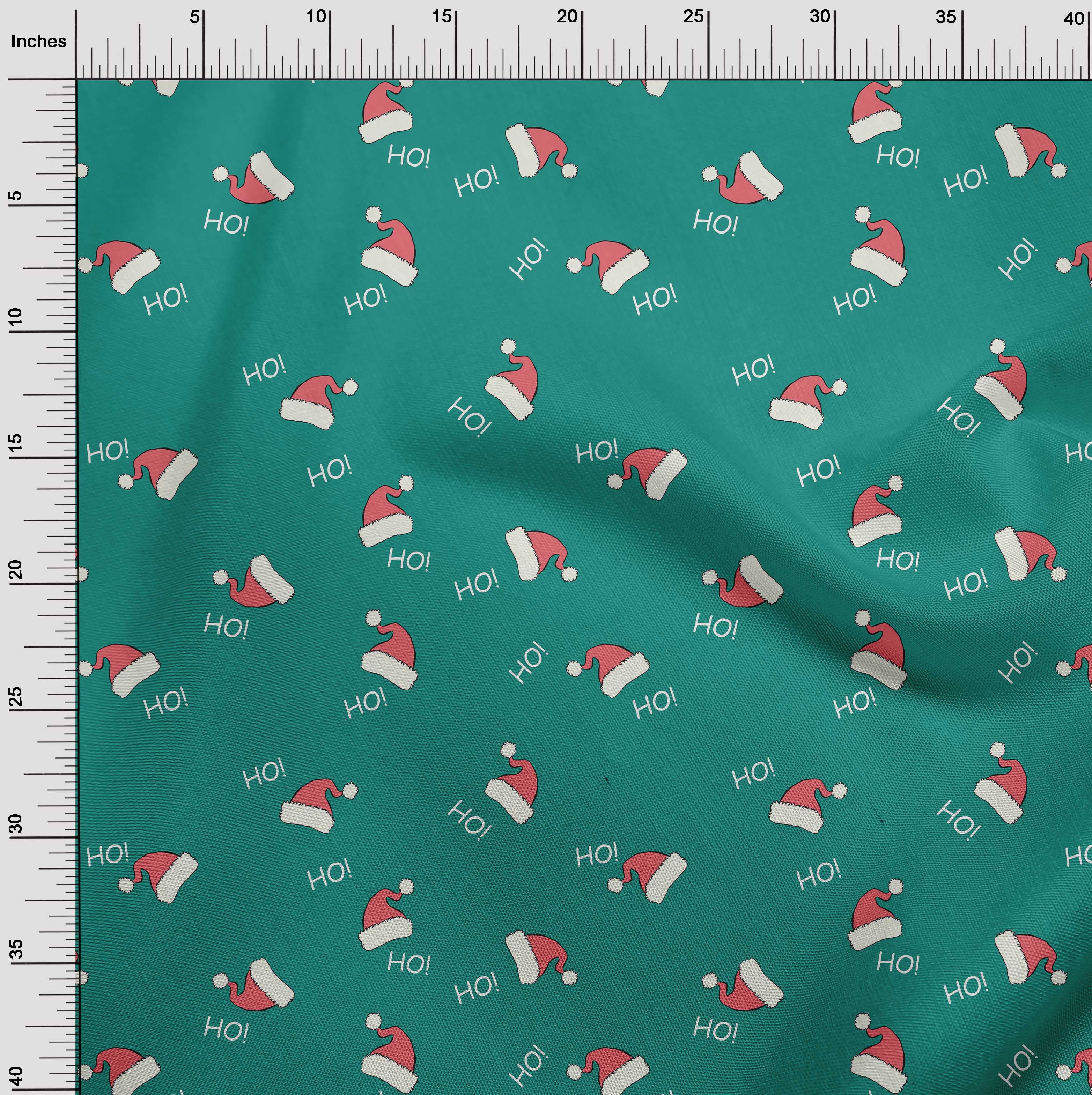 oneOone Cotton Poplin Twill Dark Teal Green Fabric Christmas Hats Craft Projects Decor Fabric Printed By The Yard 56 Inch Wide