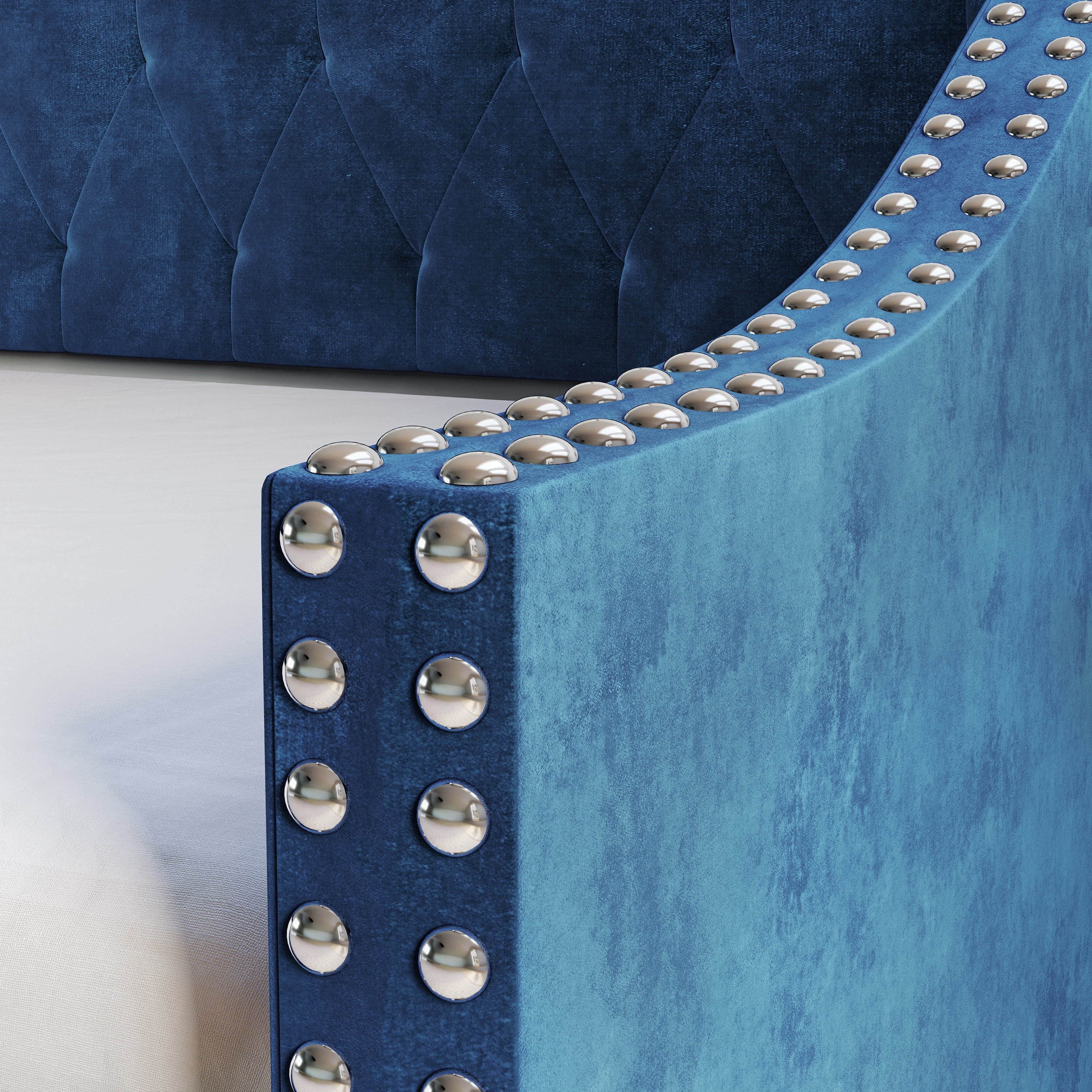 Boyd Sleep Dorset Upholstered Velour Tufted Daybed with Trundle, Twin, Blue