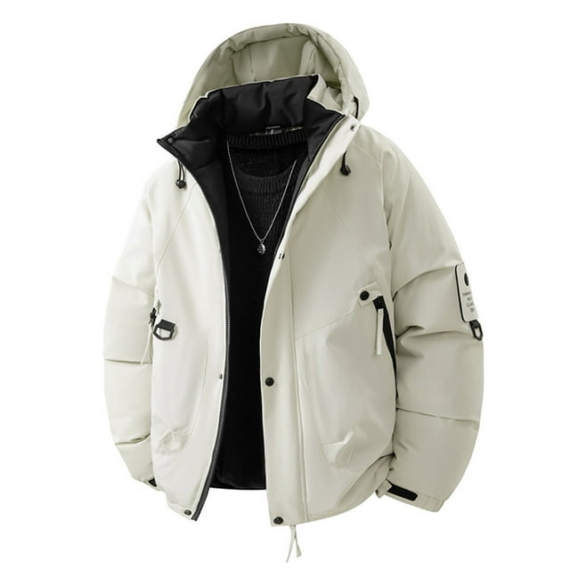 Jackets for Men Solid Thick Hooded Waterproof Long Sleeve