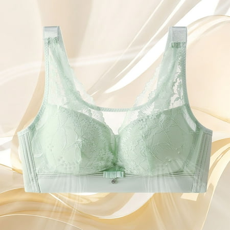 HOMBOM Womens Bras Soft Unlined Bralette Lace Brassiere Wireless Soft Green Bras 36C
