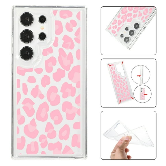 Mantto Case For Samsung Galaxy S24 Ultra Phone Case,Luxury Leopard Pattern Design Cases Soft Silicone Slim TPU Shockproof Protective Bumper Cover for Women Men, Pink