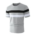 thumbnail image 3 of YLSDY Men's Color Block Short Sleeve Tee Shirts Casual Crewneck T Shirt Trendy Summer Tops Fashion Stripes Casual Tops Regular Fit Athletic Tees Gray XL, 3 of 8