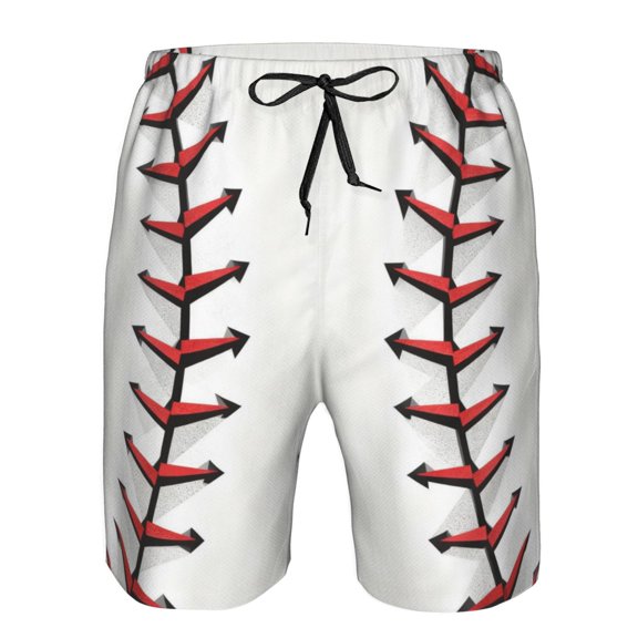 Men's Beach Shorts White Baseball Board Shorts Summer Swim Trunks with Mesh Liner Small