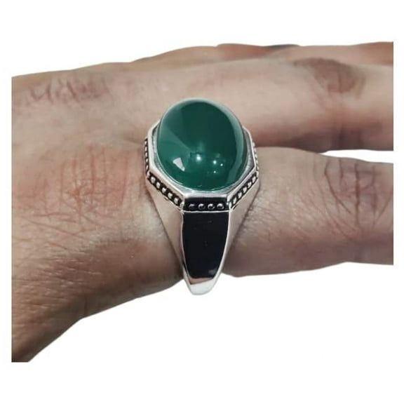 Green Onyx Mans Ring, Natural Green Onyx, December Birthstone, Silver Jewelry, 925 Silver Ring, Birthday Gift, Heavy Mens Ring, Arabic Design, Ottoman Style Ring, Christmas, Turkey Mens Signet Ring