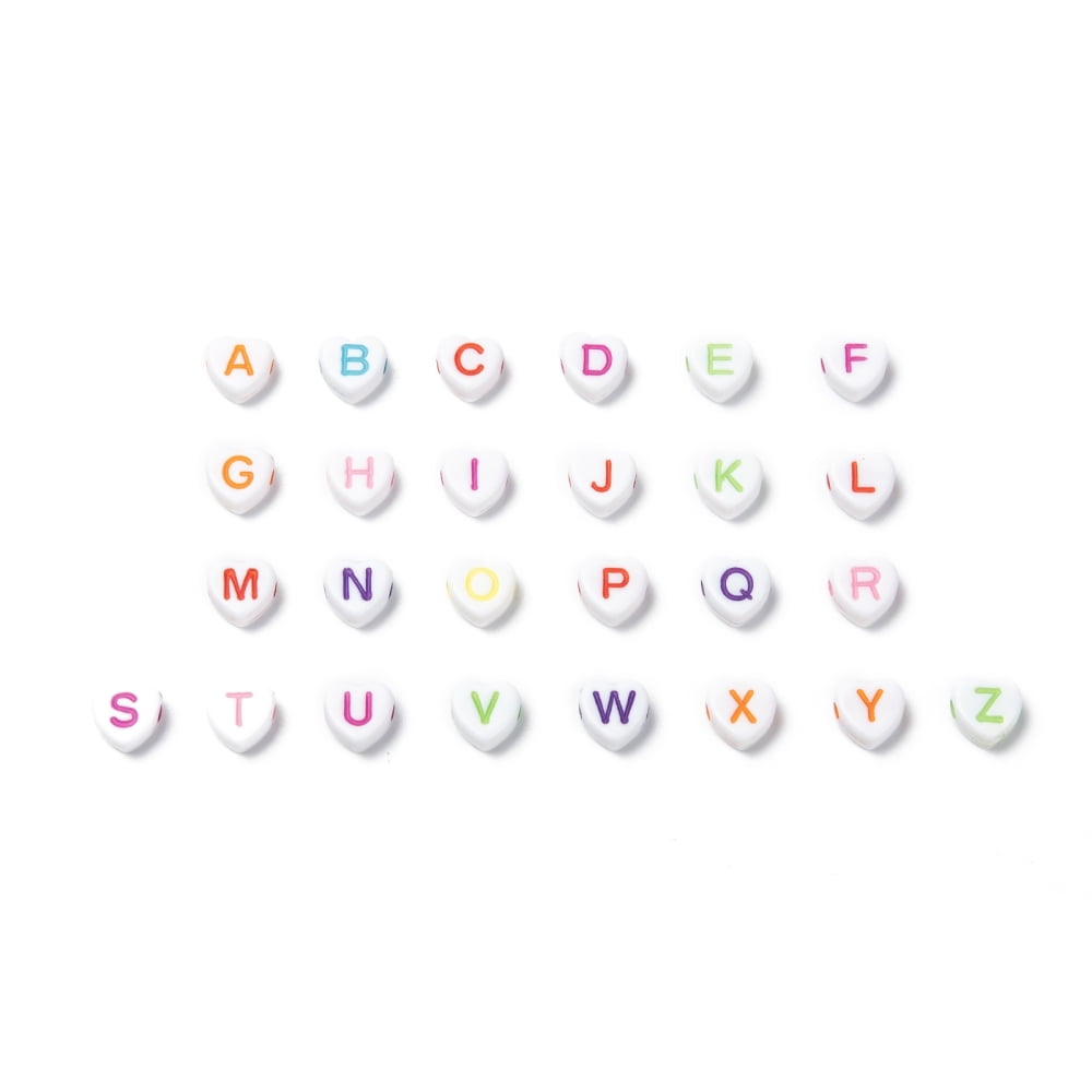 Opaque Acrylic Heart Beads Horizontal Hole Letter Beads Mixed color 7x7.5x4mm Hole: 2mm about 3600pcs/500g
