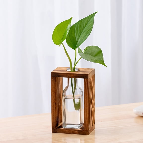 GUIYONG 1 Set Wooden Plant Propagation Station Hydroponic Plants Planter Desktop Decor Tabletop Transparent Vase Plant Bottle Living Room Decor