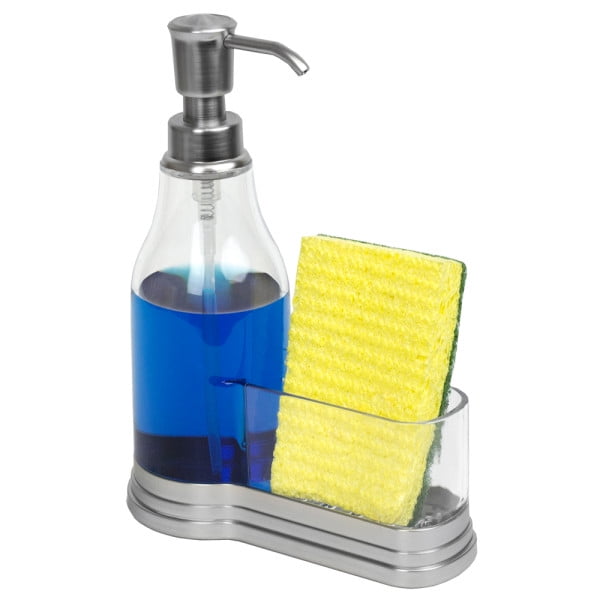Plastic Soap Dispenser with Brushed Steel Top and Fixed Sponge Holder