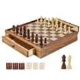thumbnail image 6 of KFFKFF Chess Set Crafted from Solid Wood, 15 inch Dual-Function Chess and Checkers Game Set, Comes with Storage Drawer, Weighted Chess and Checkers Pieces, and Extra Queens, 6 of 9