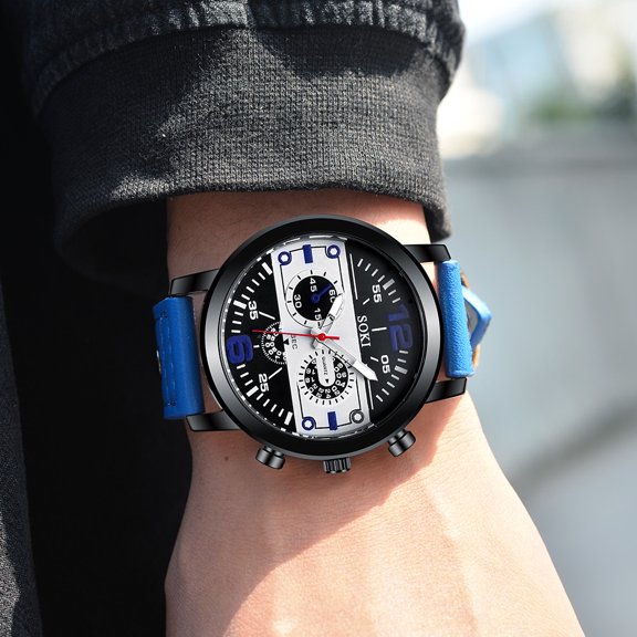 Jewelry VerPetridure Couple Leather Band Analog Quartz Round Wrist Business men's watch
