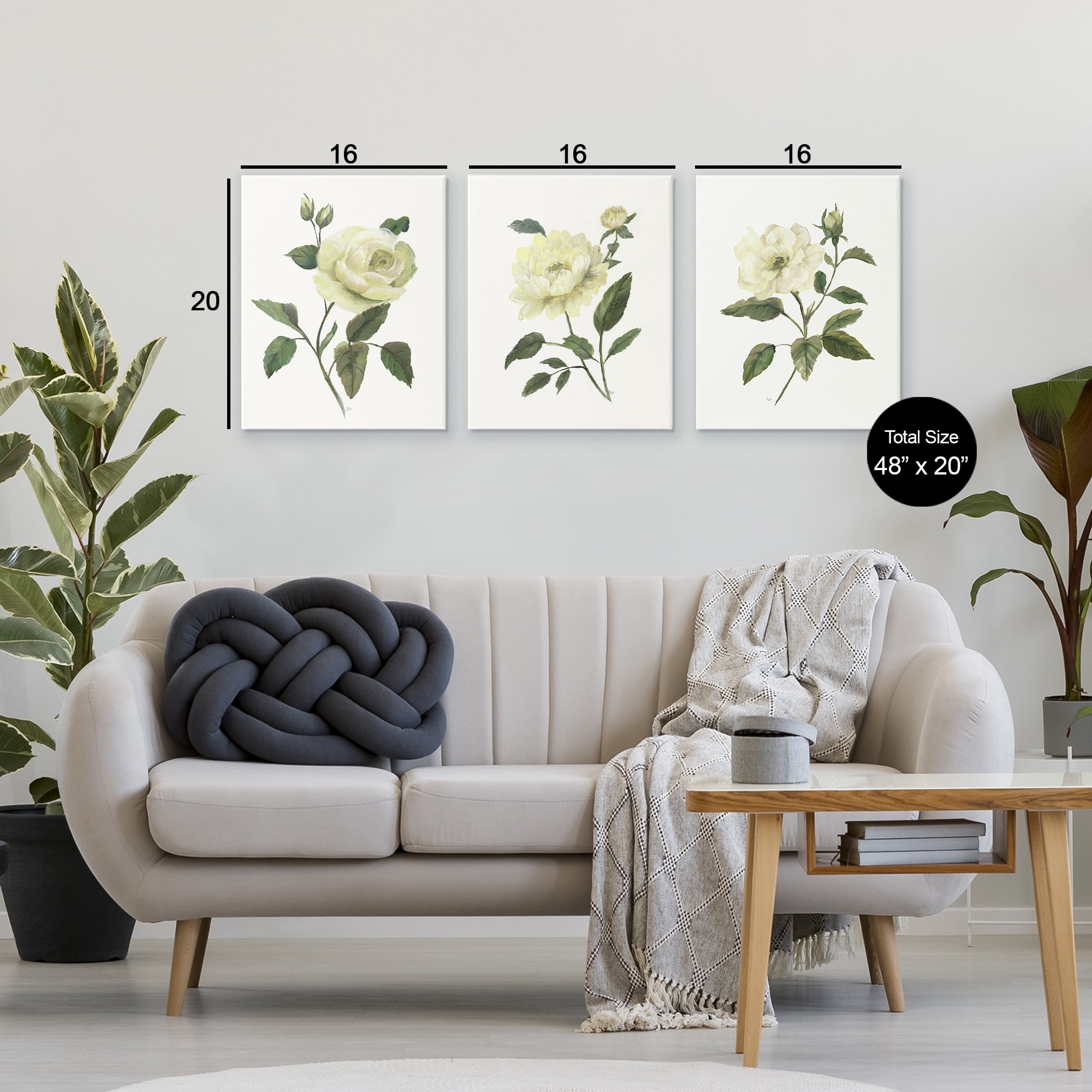 Stupell Industries Ivory Budding Garden Flowers 3 Piece Canvas Wall Art Set, design by Nan