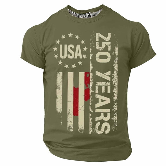 Bainana Boys Patriotic T Shirts Toddler USA Flag Print Short Sleeve Crew Neck Tops Teen Boys 4th Of July Breathable Celebrate 250 Years Anniversary Graphic Tees Army Green Size 2-3 Years
