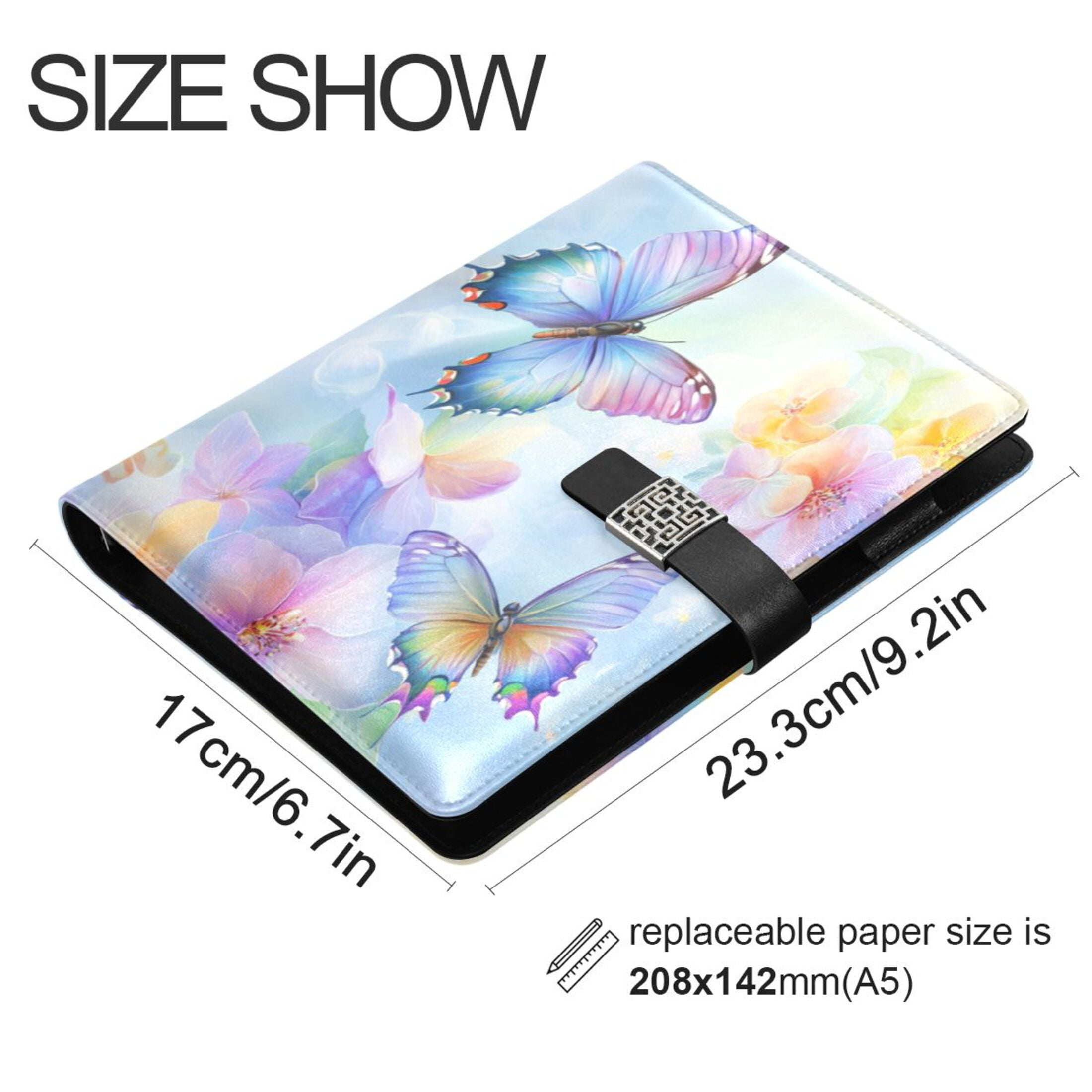 Leather Planner Leather Notebook Notebook Journal Binder Design Pen Pocket Design Convenient for Storage Light Blue Rainbow Butterfly
