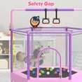 thumbnail image 5 of 60" Mini Trampoline for Kids with Basketball Hoop, Indoor/Outdoor Toddler Trampoline with Safety Enclosure, Segmart Kids Trampoline with Adjustable Gymnastics Bars, Ring, Ocean Balls, 5 of 9
