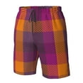 thumbnail image 5 of Kll Purple Yellow Buffalo Plaid Men'S Casual Summer Beach Shorts Hawaiian Shorts With Pockets-Small, 5 of 9
