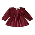 thumbnail image 1 of PENGXIANG Toddler Velvet Dress with Ruffle Long Sleeve and  Neck for Baby Girl, 1 of 9