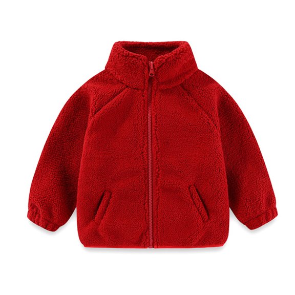 XYAIYT Fleeced Jackets for Girls Kids Stand Collar Zipper Up Thickened Coat Solid Color Outerwear Winter Casual