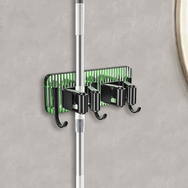 weibbin Deux Pinces Crochet Panneau Transparent Sans Perçage Crochet en Acier Inoxydable Pince à Vadrouille Sans Perçage Crochet en Métal Balais de Salle de Bain Support de Rangement pour Vadrouille