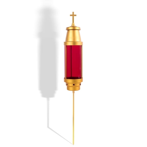 Cemetery Memorial Candle Holder with Cross, 33-Inch Tall Grave Decor, Weatherproof Red Acrylic Dome, Anodized Aluminum Frame, Fits 7-Day Sanctuary/LED/Solar Candles, Outdoor Memorial Gift (Candles No