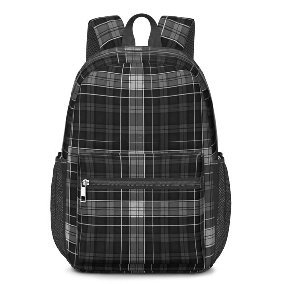 Black and White Checkered Pattern 17" School Backpacks for Teens,Waterproof Oxford Fabric,S-Shape Padded Straps for School,Travel,Hiking,Camping