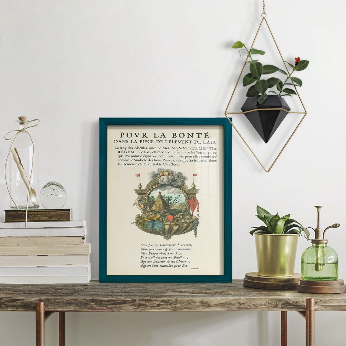 Printed Embellished Bookplate III - Framed Print w/glass - Ocean Blue
