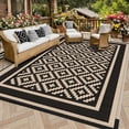 thumbnail image 5 of Kohree Outdoor Rug 9'x12' Reversible Waterproof Plastic Straw Rugs with Corner Loops Indoor Outdoor Patio Mat for RV Camping Deck Porch Balcony, Diamond Pattern Black Brown, 5 of 10