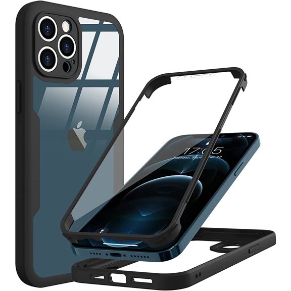 Compatible with iPhone 12 Pro Max Case Full Body Clear Design with Built-in Screen Protector Shockproof Anti-Scratch Rugged Case 360 Protective Cover for iPhone 12 Pro Max 6.7 inch, Black