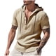 thumbnail image 2 of pstuiky camiseta de hombre, Camisa informal de lino de verano de color liso para hombre, manga corta, cuello alto, botones y bolsillos ropa de hombre m, 2 of 9